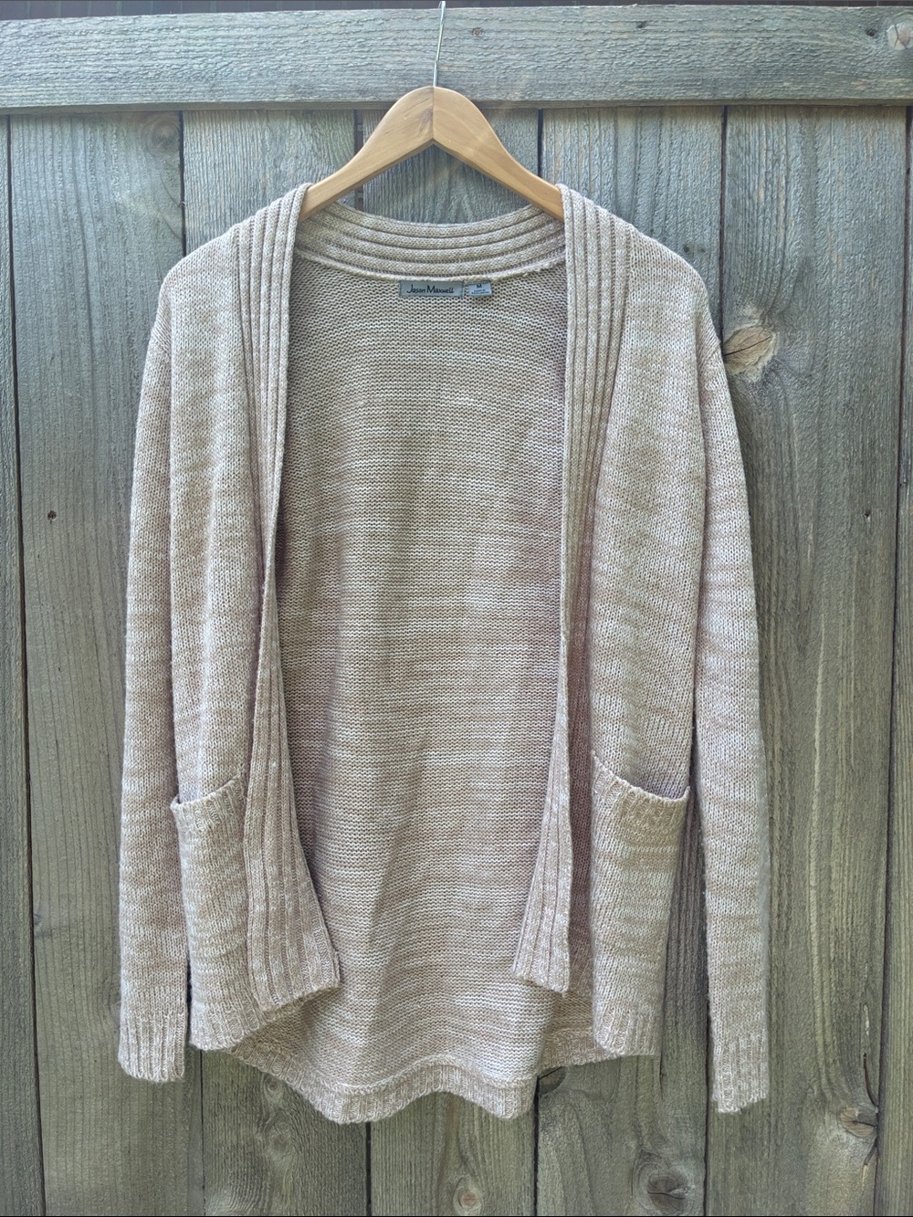 Jason Maxwell Beige Open-Front Knit Cardigan